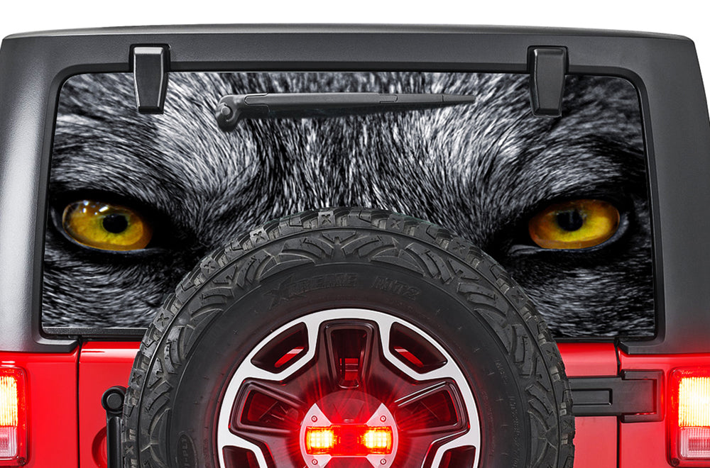Perforated Wolf Eyes Rear Window Decal Compatible with JK Wrangler