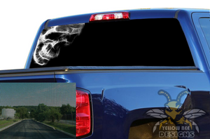 Chevy Silverado Perforated rear window Graphics Black Skulls