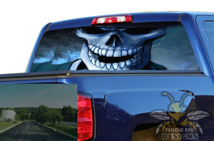 Chevy Silverado Perforated rear window Graphics Blue Skulls