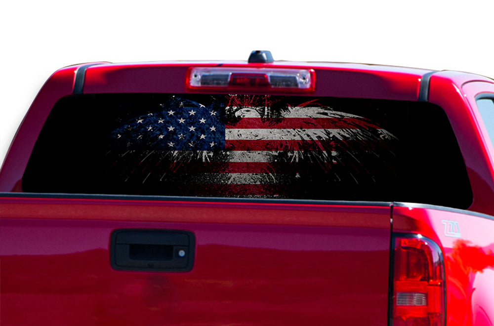 Chevy Rear Window Decal Perforated Flag USA Eagle Rear Window Decal for chevy colorado decals
