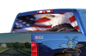Perforated Rear Window US Flag Eagle Decal Compatible with with Chevrolet Silverado