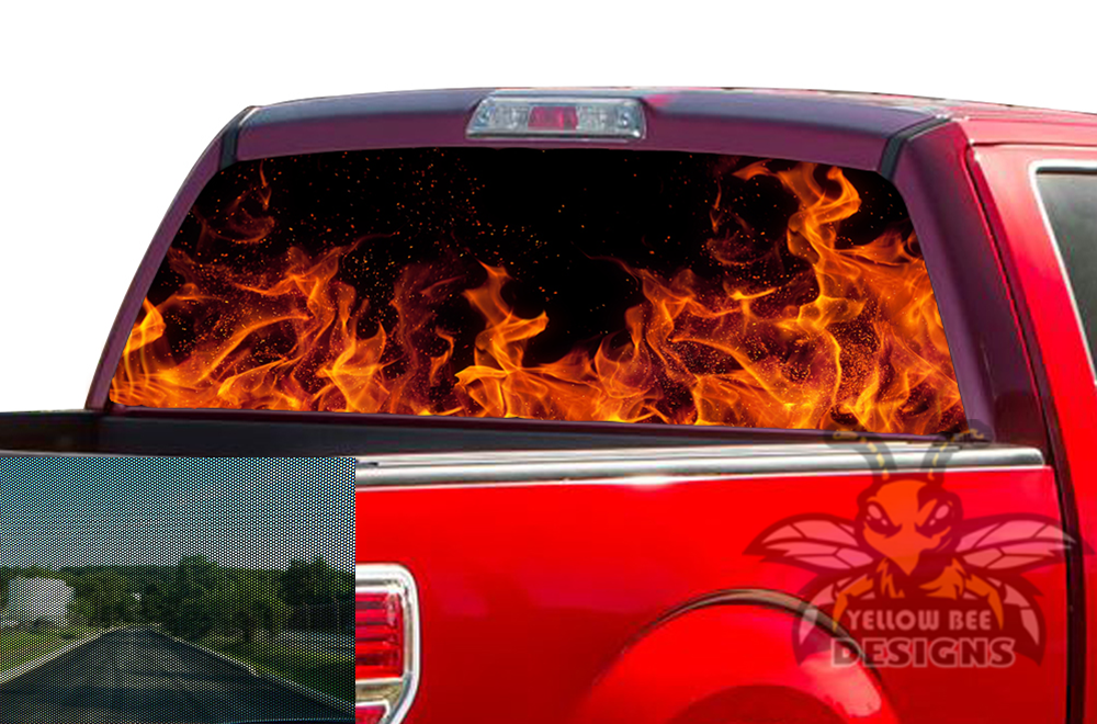 Ford F150 Perforated Flames Rear Window Decals Compatible with F150