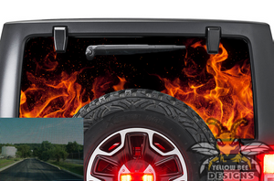 Red Flames Rear Window stickers 2018 Wrangler Perforated decals