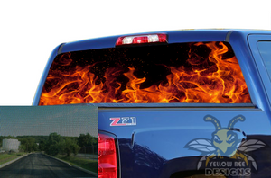 chevy silverado rear window decals Perforated Graphics Red Flames