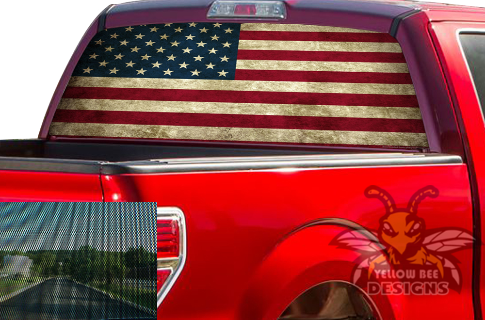 Ford F150 Perforated USA Flag Rear Window Decals Compatible with F150