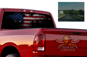 Perforated Eagle Flag USA Rear Window Decal Compatible with Dodge Ram 1500, 2500, 3500