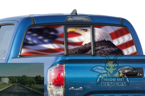 Perforated Eagle Flag USA Rear Window Decal Compatible with Toyota Tacoma