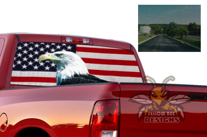 Perforated Eagle USA Flag Rear Window Decal Compatible with Dodge Ram 1500, 2500, 3500