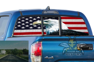 Perforated Eagle USA Flag Rear Window Decal Compatible with Toyota Tacoma