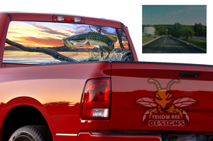 Perforated Fishing Rear Window Decal Compatible with Dodge Ram 1500, 2500, 3500