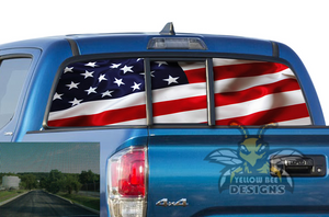 Perforated USA Flag Rear Window Decal Compatible with Toyota Tacoma