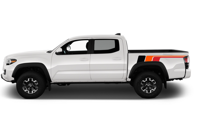 Racing Bed retro vintage stripes Kit (Black, Orange, Red) Compatible with Toyota Tacoma Double Cab