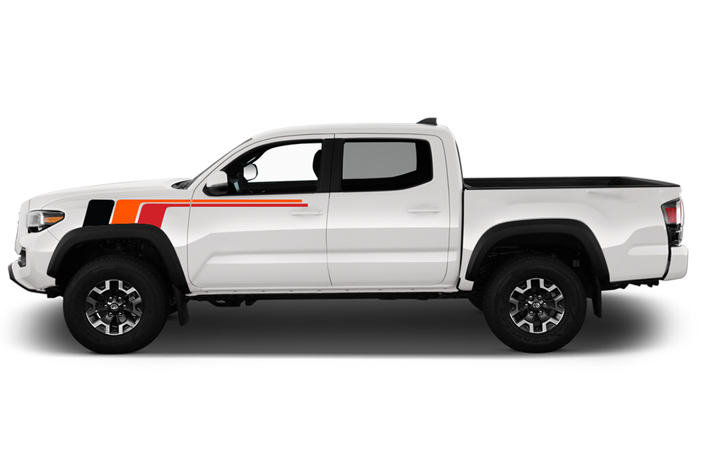 Racing Fender retro vintage stripes Kit (Black, Orange, Red) Compatible with Toyota Tacoma Double Cab