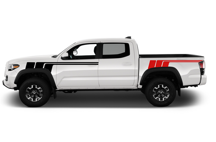 Racing retro vintage stripes (Black, Red) Compatible with Toyota Tacoma Double Cab