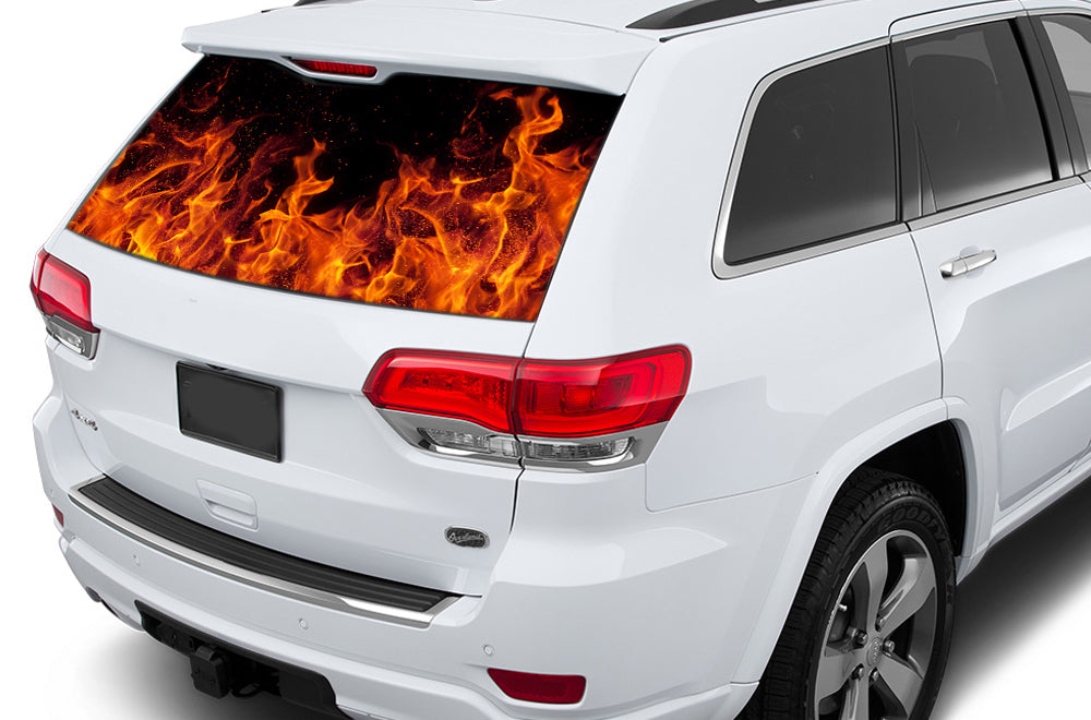 Red Fire Window Perforated Decals Compatible with Jeep Grand Cherokee