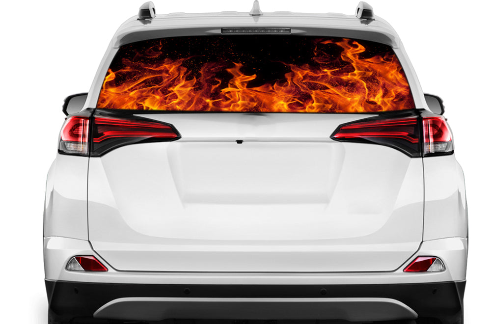 Red Flames Window Perforated Graphics Vinyl Decals For Toyota RAV4