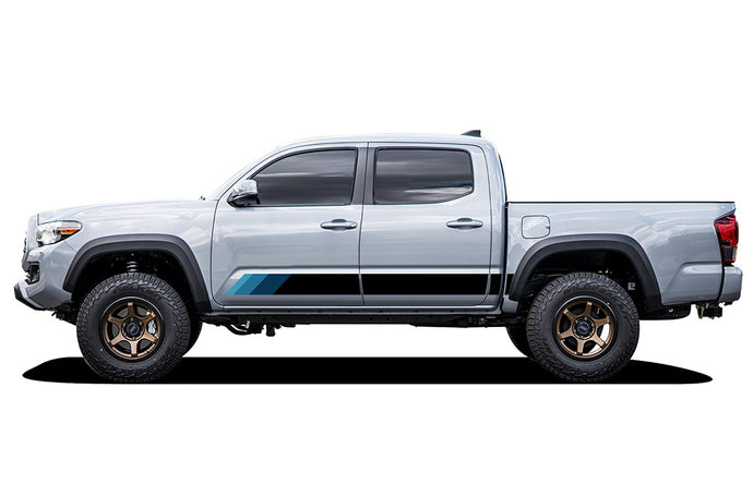 Rocker Triple Blue Color Stripes Graphics Vinyl Decals Compatible with Toyota Tacoma