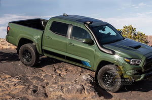 Rocker Triple Blue Color Stripes Graphics Vinyl Decals Compatible with Toyota Tacoma