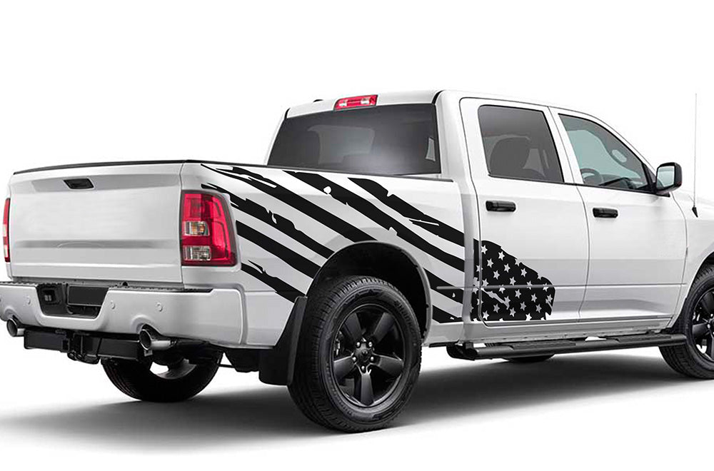 Side Bed Flag USA Graphics Vinyl Decals Compatible with Dodge Ram Crew Cab  1500