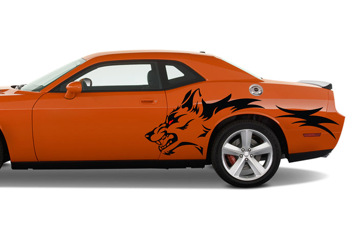 Side Coyote Red Eyes Graphics Vinyl Decals Compatible with Dodge Challenger