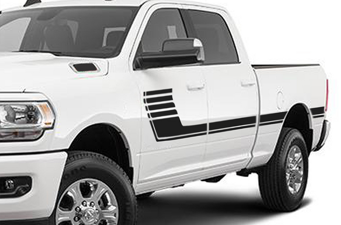 Side Hockey Stripes Graphics Vinyl Decal Compatible with Dodge Ram Crew Cab 3500 Bed 6'4”