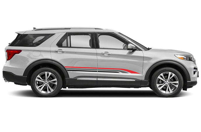 Triple Stripes Black Grey Red Graphics For Ford Explorer decals