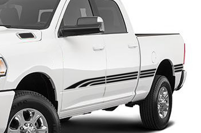 Triple Stripes Graphics Vinyl Decal Compatible with Dodge Ram Crew Cab 3500 Bed 6'4”