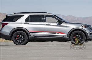 Triple Stripes Black Grey Red Graphics For Ford Explorer decals