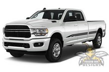 Load image into Gallery viewer, Triple Stripes Graphics Kit Vinyl Decals Compatible with Dodge Ram Crew Cab 3500 Bed 8”, 2019, 2020