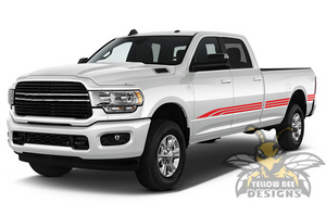 Triple Stripes Graphics Kit Vinyl Decals Compatible with Dodge Ram Crew Cab 3500 Bed 8'' 2019, 2020