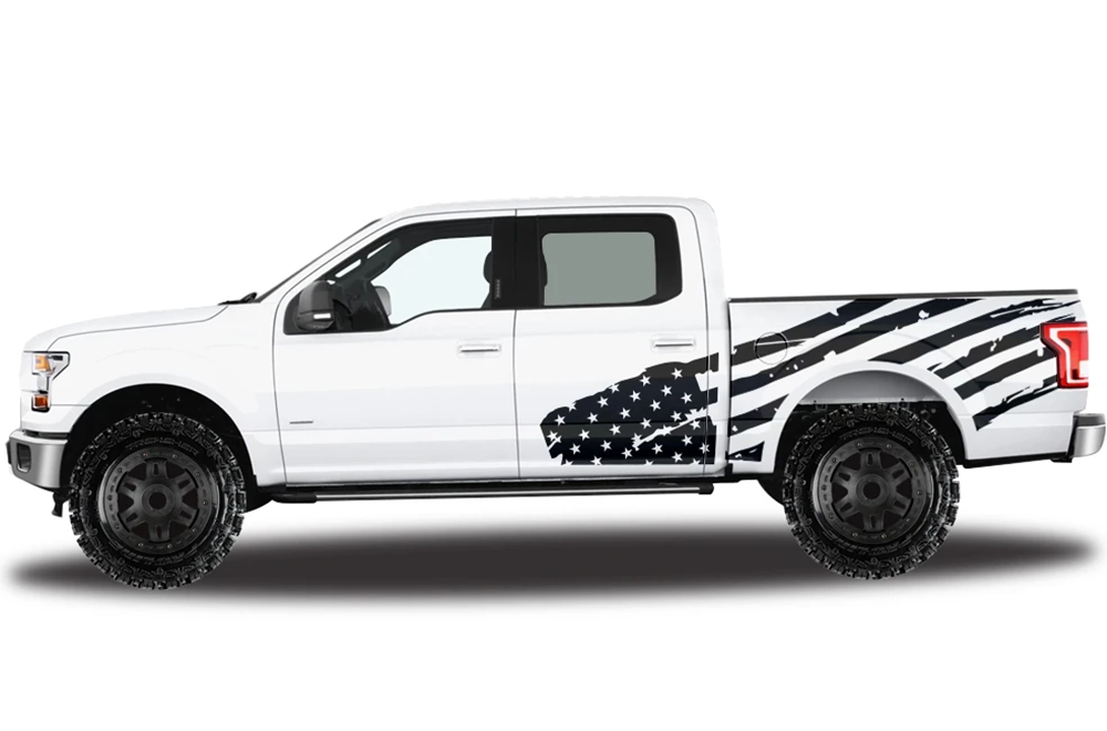 (Set Of 2) 2019 Ford F150 FX4 Off-Road Decals - American Flag Worn Look FWFLAG