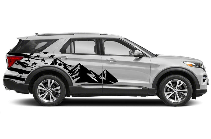 USA & Mountains Side Graphics Vinyl Decals Compatible with Ford Explorer